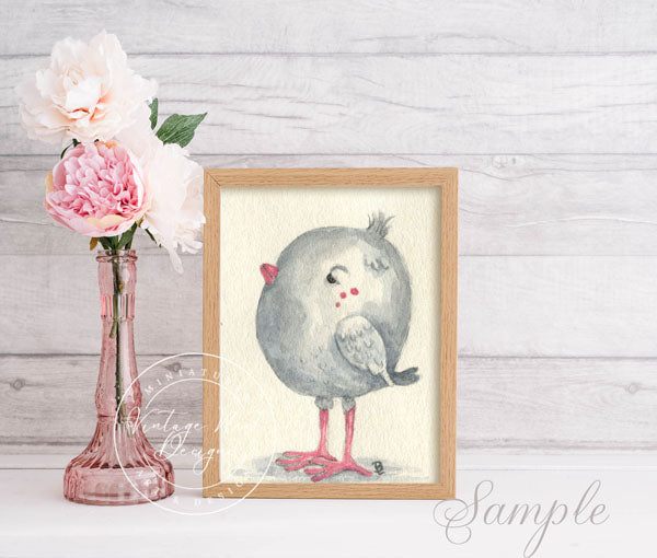 Digital Print Pink Tweet No.1 ACEO Watercolor Painting Instant Download
