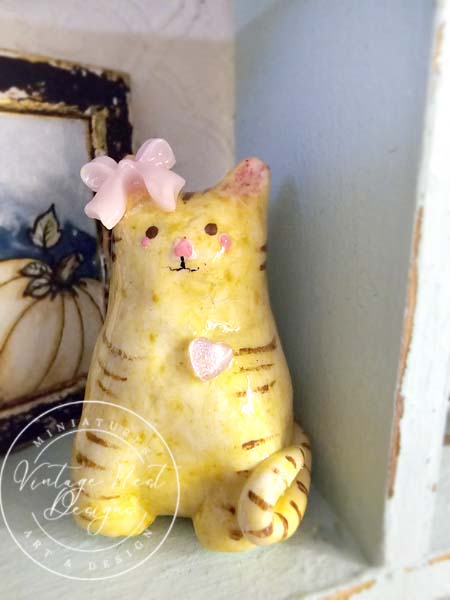 Miniature Cat No.3 Porcelain Handmade for Dollhouse Shadow Box or Diorama Room