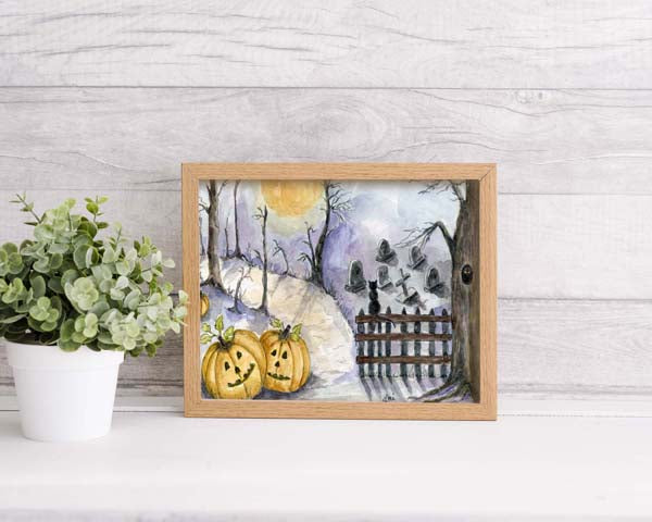 Citrouilles imprimées numériquement dans les bois n°1 ACEO Aquarelle Téléchargement instantané
