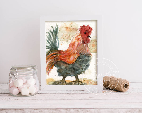Digital Print Rooster No.4 Watercolor Painting Instant Download