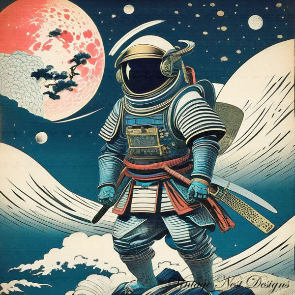 Digital Print Samauri Astronaut Illustration Instant Download