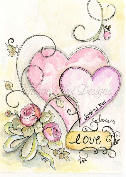 Digital Print Sending Love No.1 Watercolor Painting instant Download