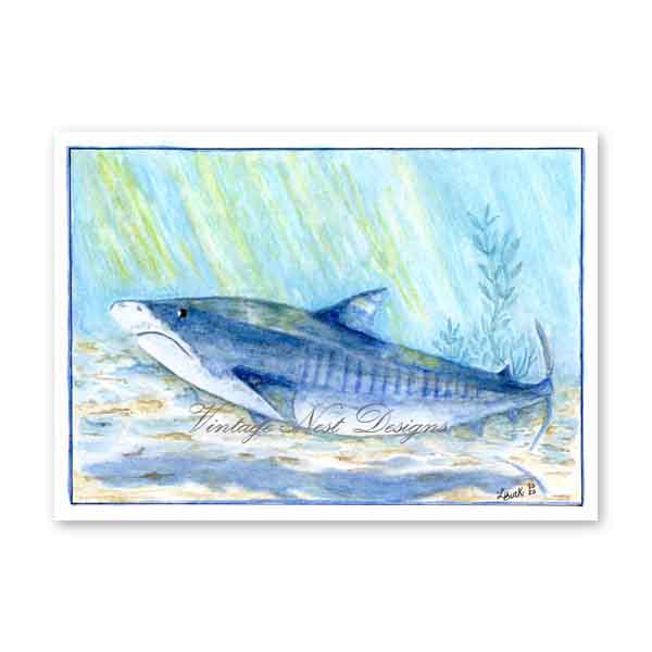 Digital Print Shark No.1 Watercolor Painting Instant Download