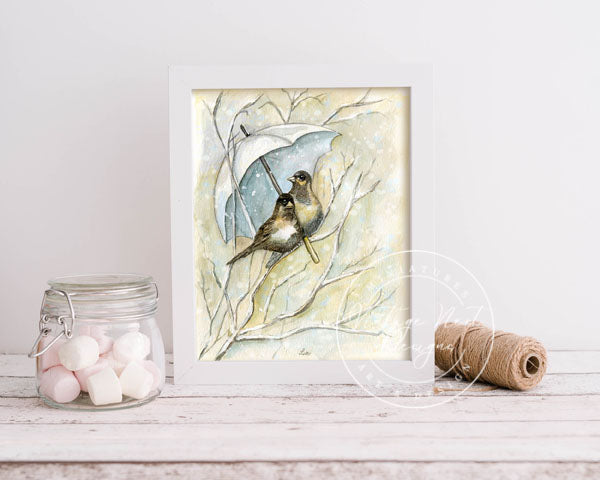 Digital Print Winter Snow Birds No.1 Watercolors Instant Download