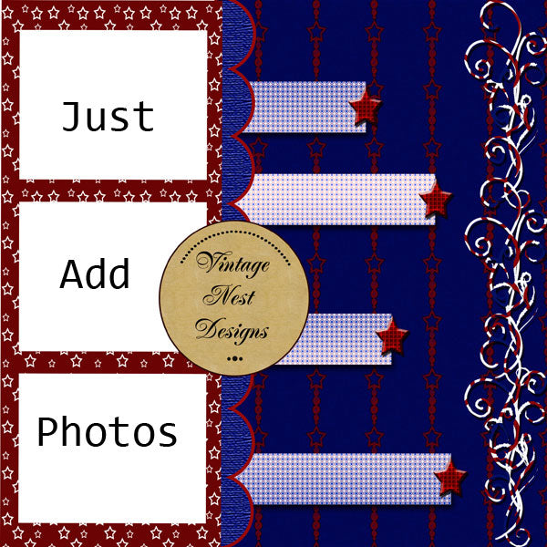 Digital Scrapbooking Starz & Stripes Quick Page No.2 Instant Download