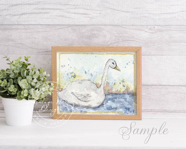 Impression numérique Cygne n°2 ACEO Peinture aquarelle Téléchargement instantané