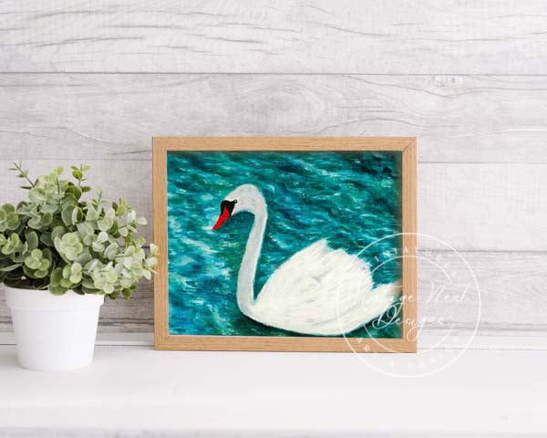 Cygne n°3 en peinture aquarelle - impression numérique - Téléchargement instantané