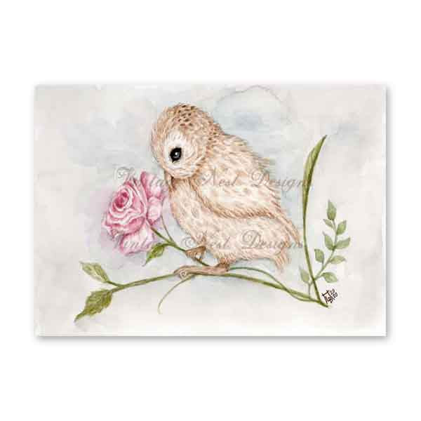 Digital Print Sweet Baby Owl No.1 Watercolor Painting Instant Download