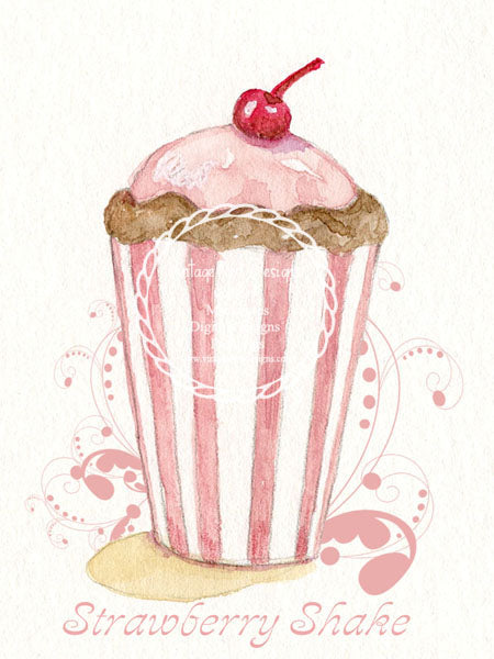 Milkshake Fraise Nº1:2 Peinture Numérique à l'Aquarelle Miniature pour Maison de Poupée