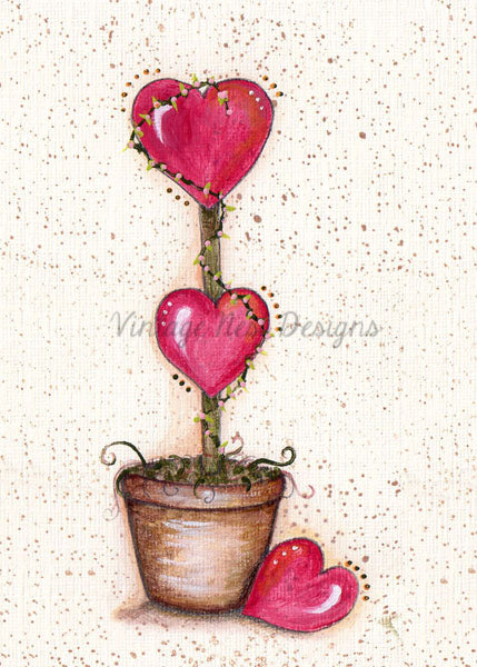 Digital Print Valentine Topiary No.1 Watercolor Painting Instant Download