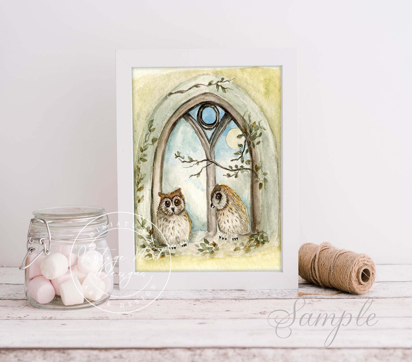 Zwei Eulen im Fenster Nr. 1 Digitaldrucke Aquarellmalerei
