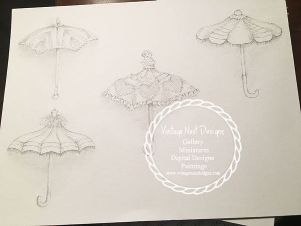 Parapluies N°1 Crayon Dessin Impression Numérique Scrapbooking