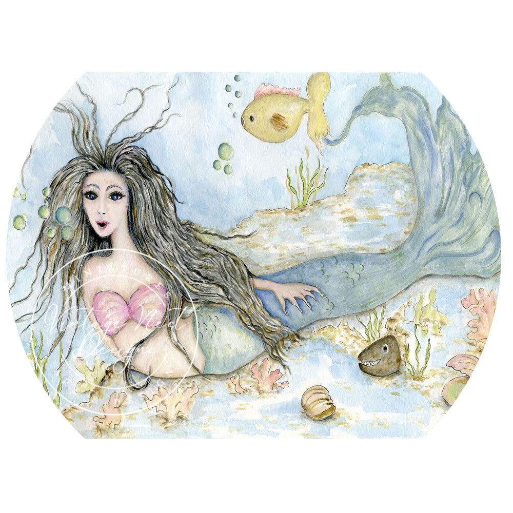 Digital Print Under the Sea Mermaid No.2 Watercolor Instant Download