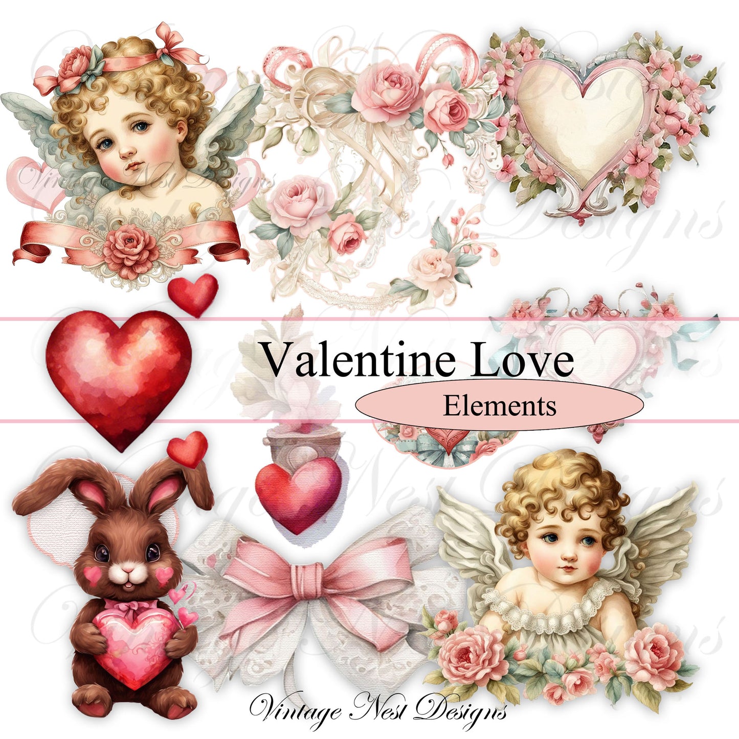 Digital Scrapbooking Valentine Love No.1 Kit Illustration Instant Download