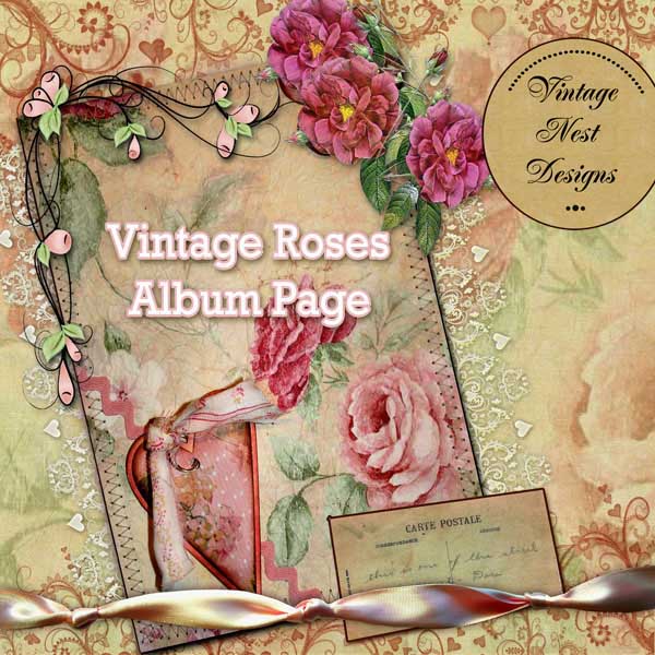 Digital Scrapbooking Vintage Roses Quick Page No.1 Instant Download