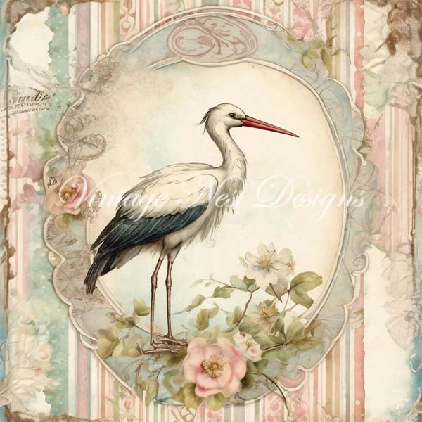 Digital Prints Vintage Storks No.1 Illustration Instant Download