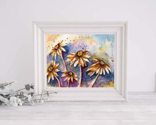 Digital Print Cone Flowers No.1 ACEO Watercolor Painting Instant Download