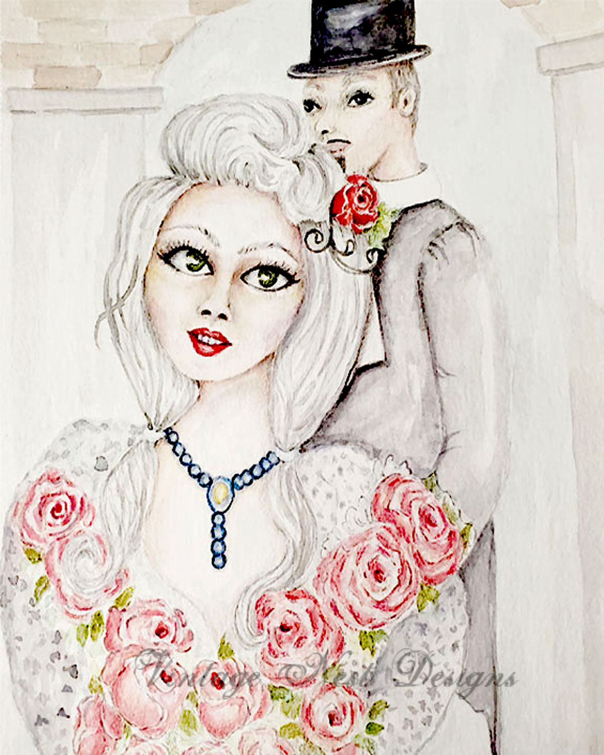Digital Print Wedding Couple No.1 Watercolor Painting Instant Download