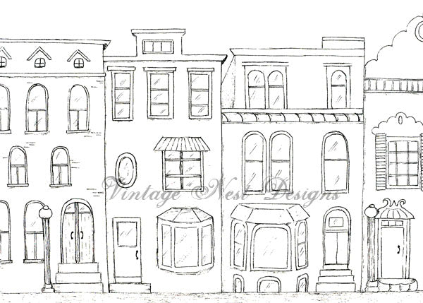 Digital Print Whimsy Town No.2 Pen & Ink Drawing Instant Download