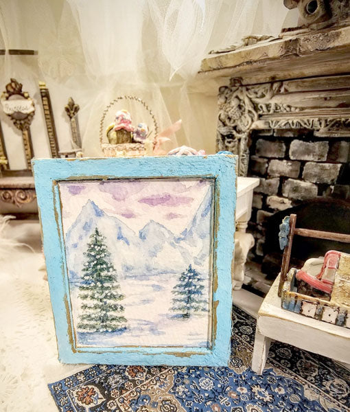 Miniature Winter Winter Scene No.7-1 Handmade for Dollhouse Wooden Framed Original Art