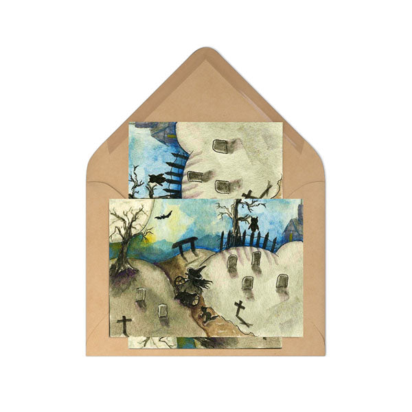 Impression numérique Sorcière dans le cimetière n°1 Peinture aquarelle ACEO