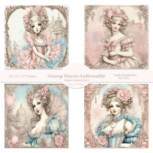 Digital Scrapbooking Young Marie Antoinette Paper Packet No.1 instant Download