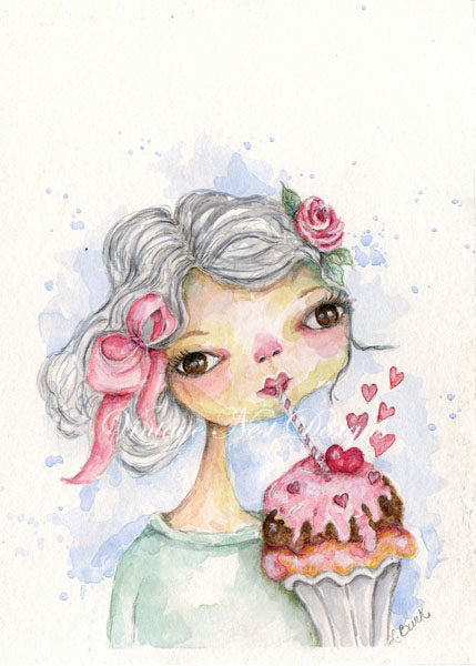 Digital Print Valentine Girl No.2 Watercolor Instant Download