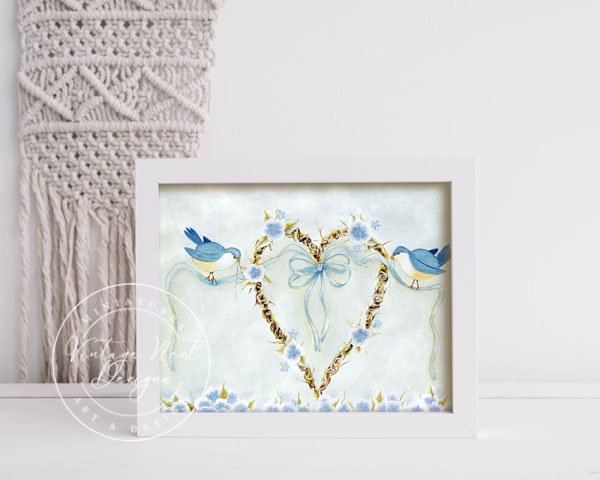 Blue Birds Periwinkles Digital Prints Acrylic Painting image 2