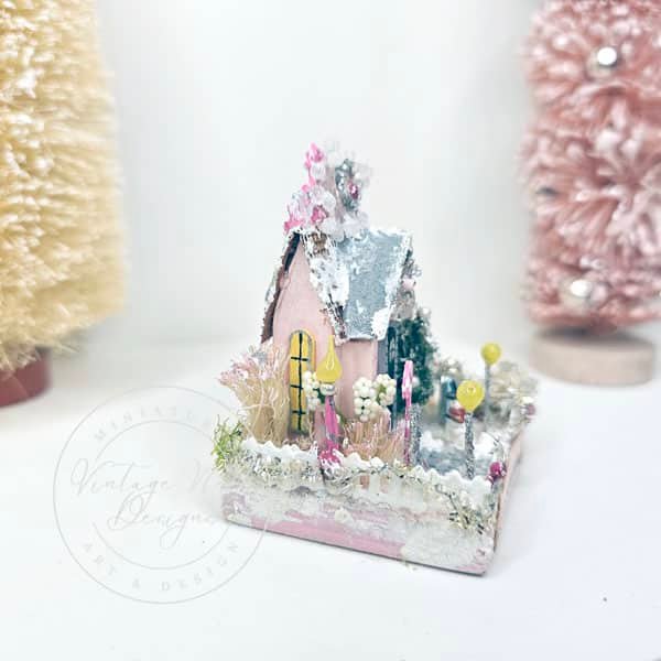 Miniature Christmas Putz Glitter Holiday House No.7 Handmade image 9
