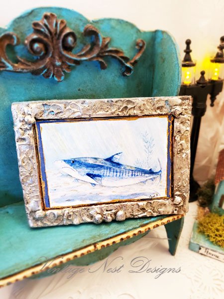 Shark No.1:3 Dollhouse Miniature Handmade Metal Framed Art image 7