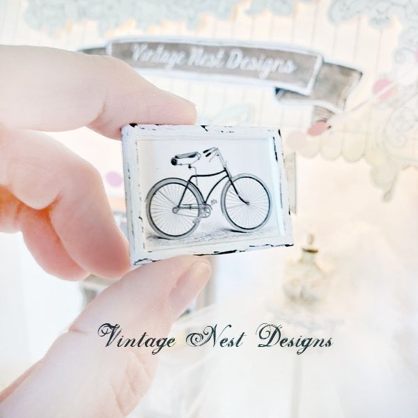 French Paris Style Bicycle No.1 Dollhouse Miniature Handmade Wooden Framed Art image 4