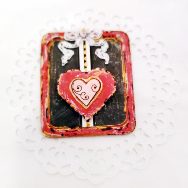 Valentine Heart No.5:1 Dollhouse Miniature Handmade Framed Wooden Art image 3