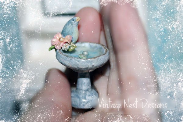 Bird Bath No.3 Dollhouse Miniature Handmade image 3
