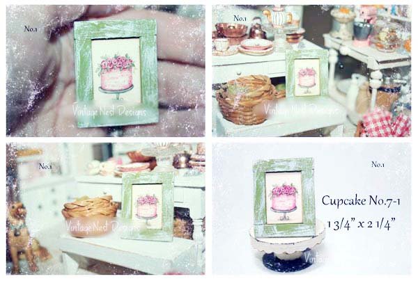 Cake No.7:1 Dollhouse Miniature Handmade Wooden Framed Art image 0