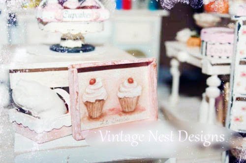Le Treats No.1:1 Dollhouse Miniature Handmade Wooden Framed Art image 1