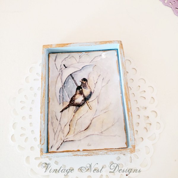 Winter Snowbirds No.1:1 Dollhouse Miniature Handmade Wooden Framed Art image 4