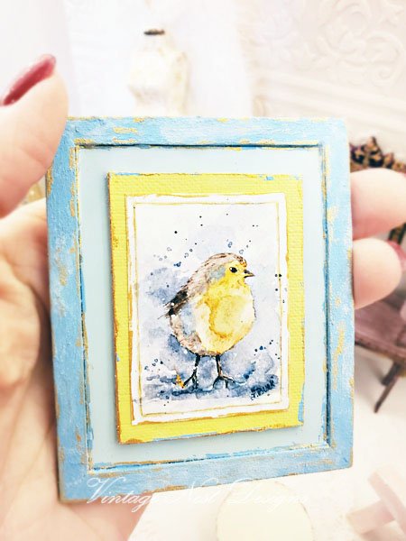 Bird No.1:2 Dollhouse Miniature Handmade Wooden Framed Art image 4