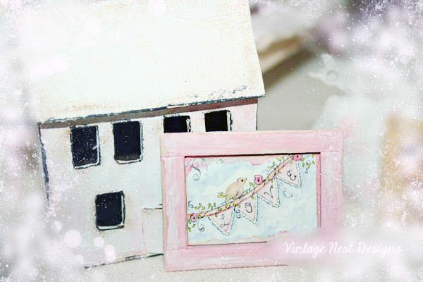 Love Bird No.1:3 Dollhouse Miniature Handmade Framed Wooden Art image 2