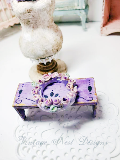 Shabby Lavender Roses Wreath No.1 Dollhouse Miniature Handmade image 4