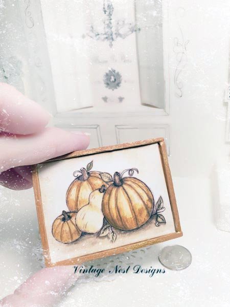 Pumpkins No.3:2 Dollhouse Miniature Handmade Wooden Framed Art image 3
