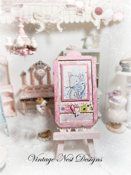 Mouse No.6:2 Dollhouse Miniature Handmade Wooden Framed Art image 5