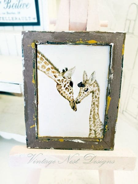 Giraffes No.1:1 Handmade Wooden Framed Art Dollhouse Miniature image 1