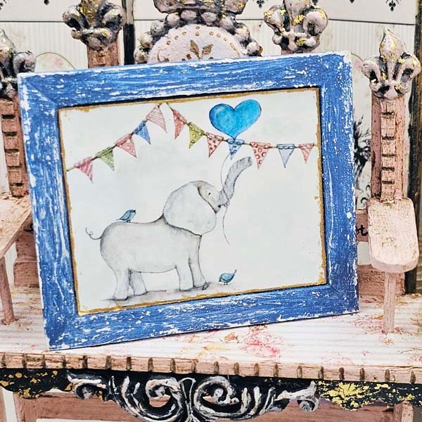 Baby Elephant No.1:2 Dollhouse Miniature Handmade Wooden Framed Art image 5