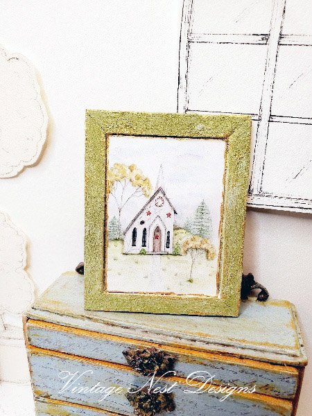 Church No.2:1 Dollhouse Miniature Handmade Wooden Framed Art image 3