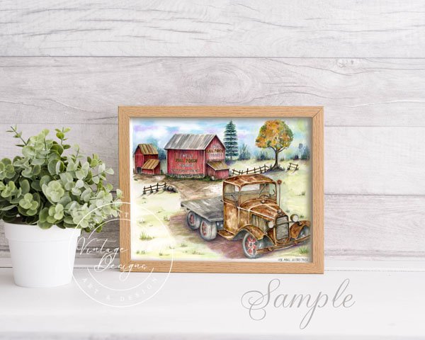 Model AA Truck Digital Prints Watercolor Painting image 1