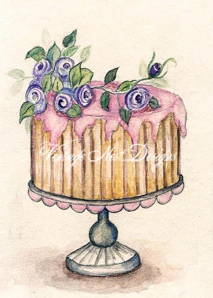 Cake No.6 Digital Prints Watercolor Painting image 1