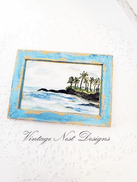 Ocean No.1:1 Dollhouse Miniature Handmade Wooden Framed Art image 7
