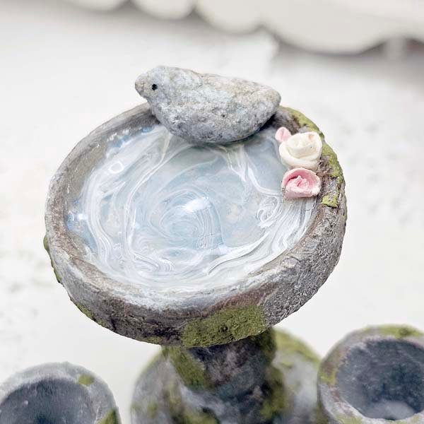 Mossy Bird Bath No.6 Dollhouse Miniature Handmade image 2