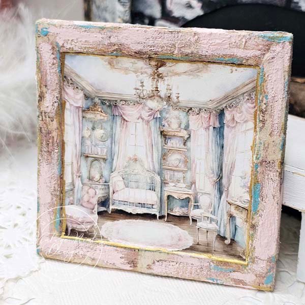 Baby Girl Bedroom No.1:1 Dollhouse Miniature Handmade Wooden Framed Art image 0