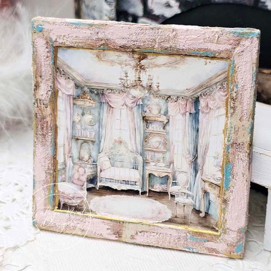 Baby Girl Bedroom No.1:1 Dollhouse Miniature Handmade Wooden Framed Art image 0